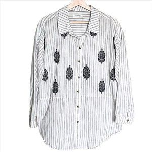 Anthropologie striped cotton tunic button down long sleeve shirt size M/L